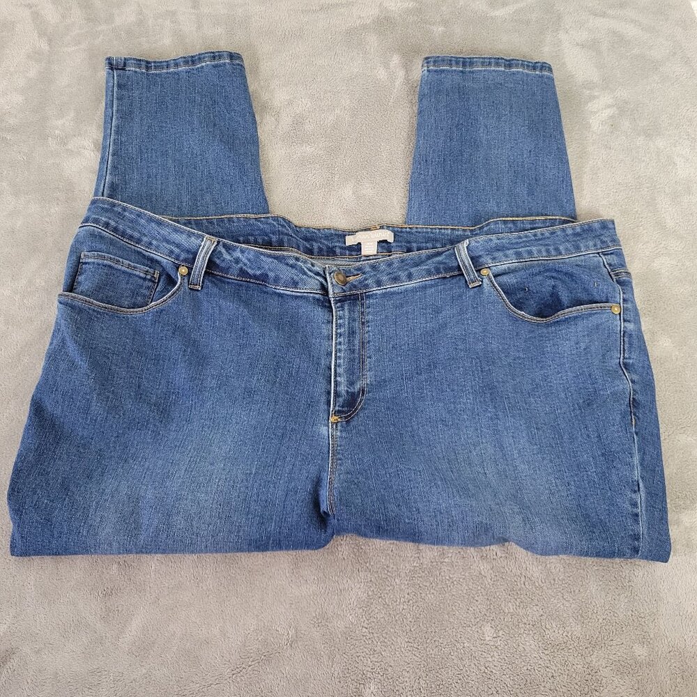 Woman Within Jeans 26WP Petite Plus Dark Wash Stretch Straight Leg Elastic SL32E